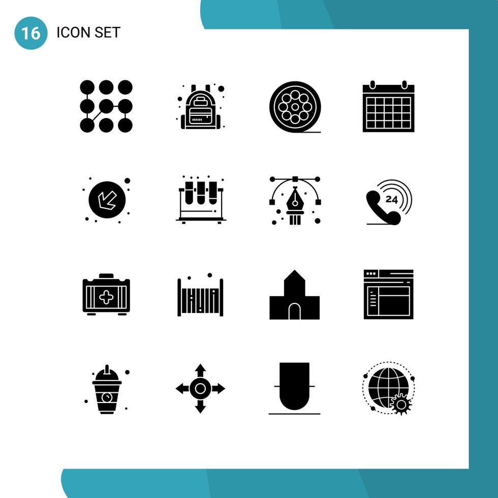 satz von 16 modernen ui-symbolen symbole zeichen für unten datumslinie kontaktieren sie uns kalender editierbare vektordesignelemente vektor