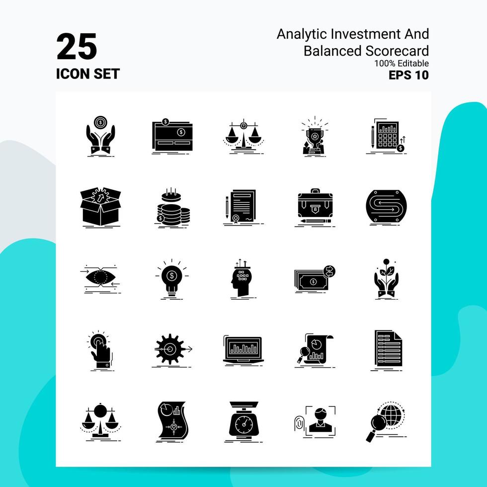 25 analytisk investering och balanserad score-kort ikon uppsättning 100 redigerbar eps 10 filer företag logotyp begrepp idéer fast glyf ikon design vektor