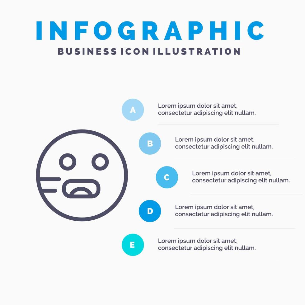 Emojis Emoticon hungrige Schullinie Symbol mit 5 Schritten Präsentation Infografiken Hintergrund vektor