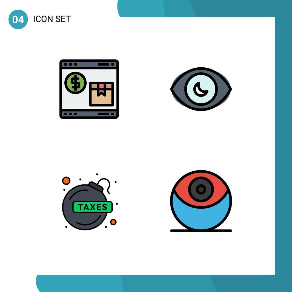 grupp av 4 fylld linje platt färger tecken och symboler för internet bomba handla mänsklig öga fiancca lån redigerbar vektor design element