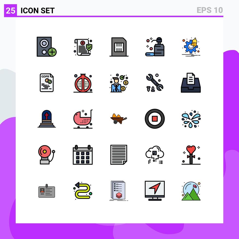 uppsättning av 25 vektor fylld linje platt färger på rutnät för tvål rena säkerhet vård mobil redigerbar vektor design element