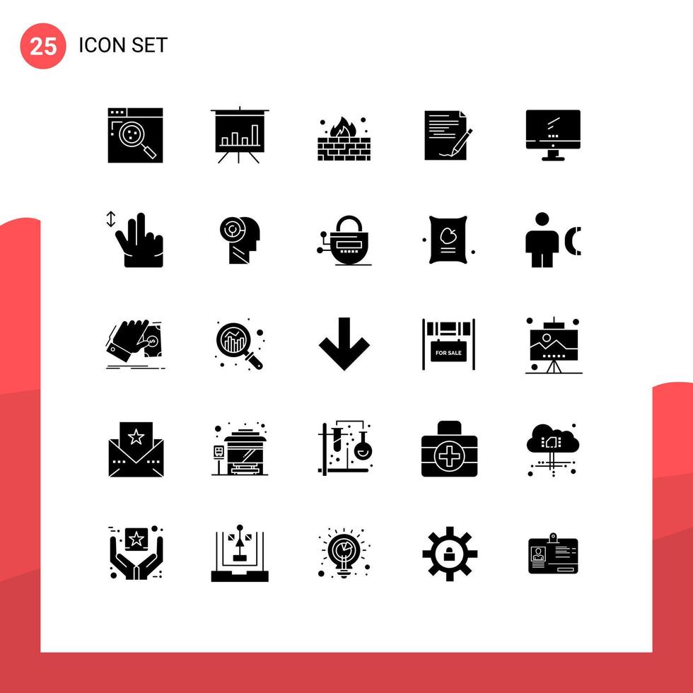 25 kreative Symbole moderne Zeichen und Symbole des Monitorberichts Firewall-Notizpapier editierbare Vektordesign-Elemente vektor