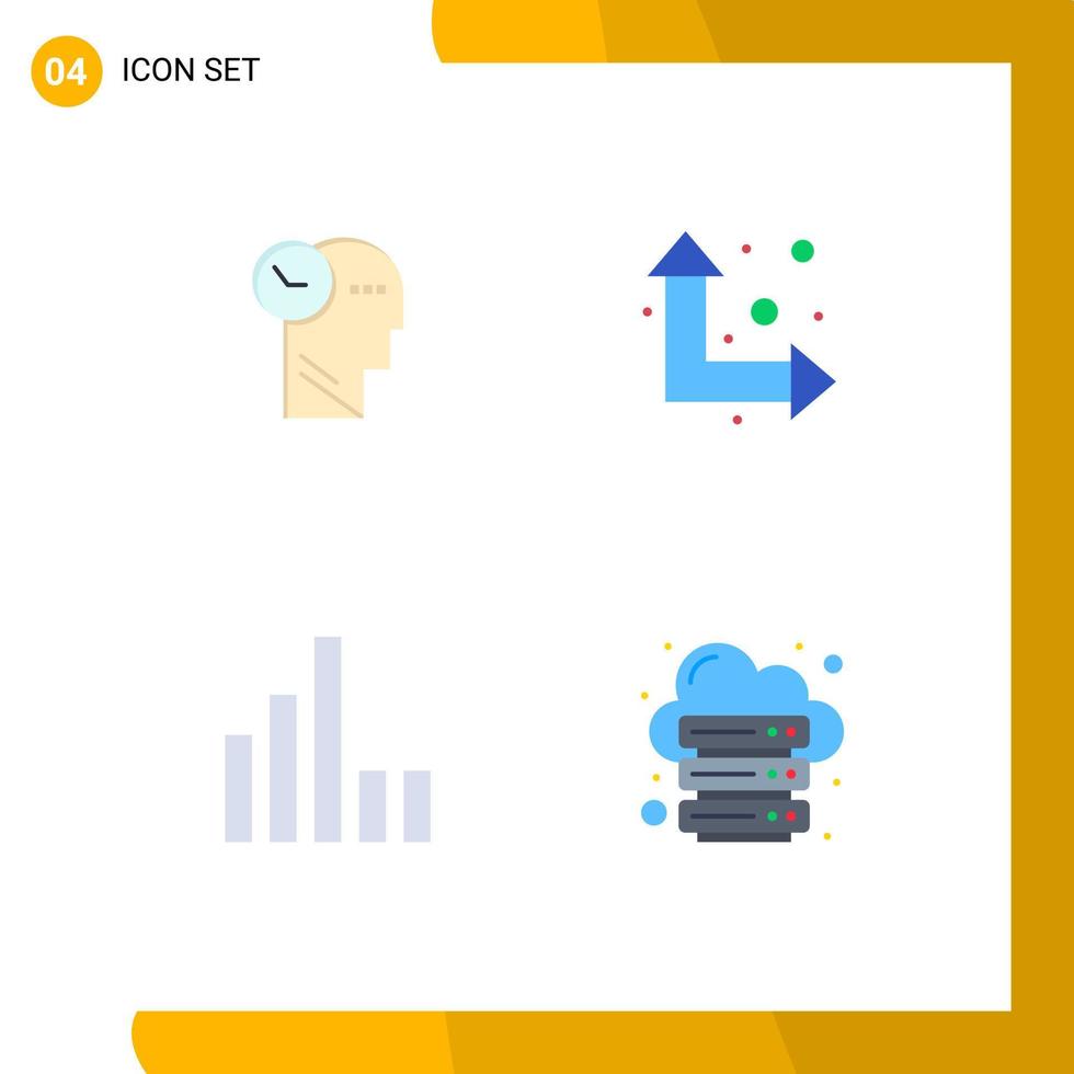 mobil gränssnitt platt ikon uppsättning av 4 piktogram av tid signal huvud upp ner värd redigerbar vektor design element