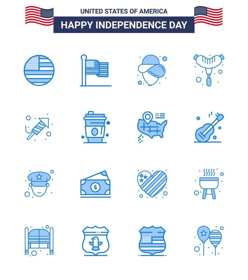 bearbeitbares Vektorlinienpaket von usa day 16 simple blues of usa trinken frankfurter alkoholfestival editierbare usa day vector design elements