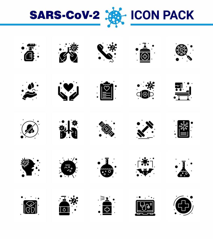 Coronavirus-Bewusstseinssymbole 25 solides Glyphensymbol Corona-Virus-Grippe im Zusammenhang mit Pflegeseife Lungenentzündung Hand auf viralem Coronavirus 2019nov-Krankheitsvektor-Designelementen vektor
