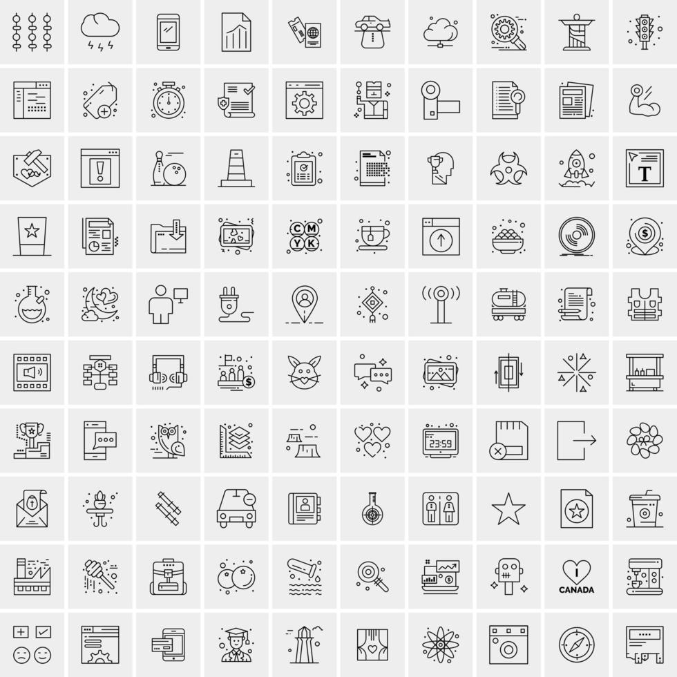 100 universell svart linje ikoner på vit bakgrund vektor