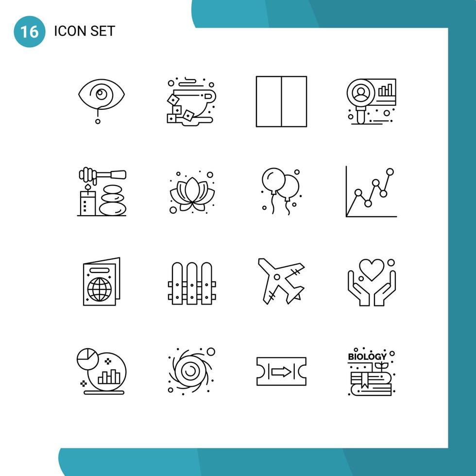 Stock Vector Icon Pack mit 16 Linienzeichen und Symbolen für Massagen Markt Bohnendiagramm Arbeitsbereich editierbare Vektordesign-Elemente