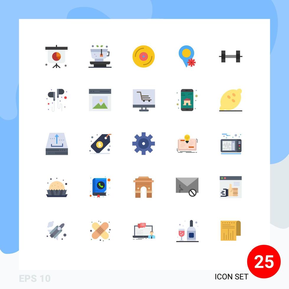 redigerbar vektor linje packa av 25 enkel platt färger av headsetet fri dvd tyngdlyftning inställningar redigerbar vektor design element