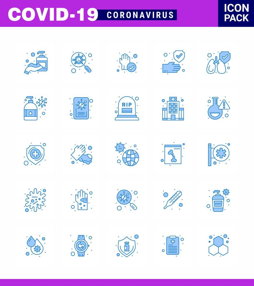 covid19 ikon uppsättning för infographic 25 blå packa sådan som lungor säker hand skydd rena viral coronavirus 2019 nov sjukdom vektor design element