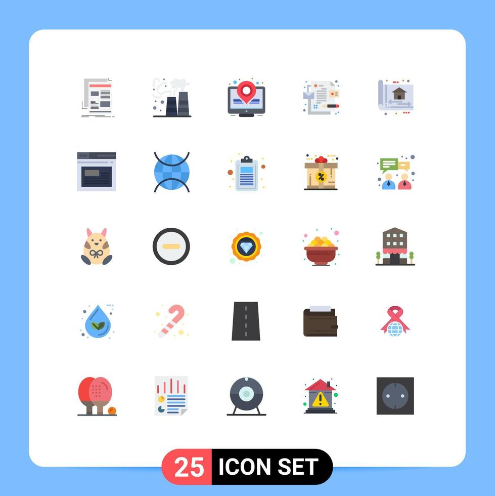 mobil gränssnitt platt Färg uppsättning av 25 piktogram av bygga blå skriva ut avfall id företags- redigerbar vektor design element