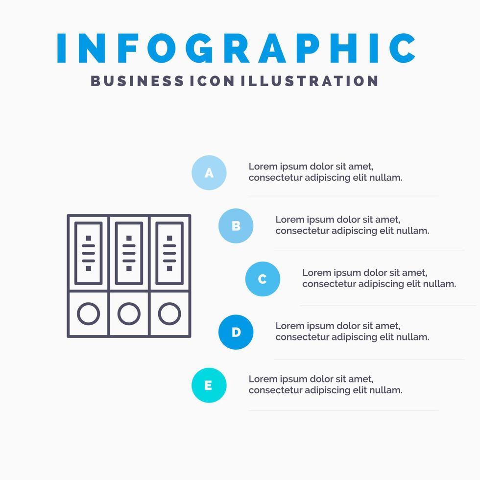 filer arkiv data databas dokument mappar linje ikon med 5 steg presentation infographics bakgrund vektor