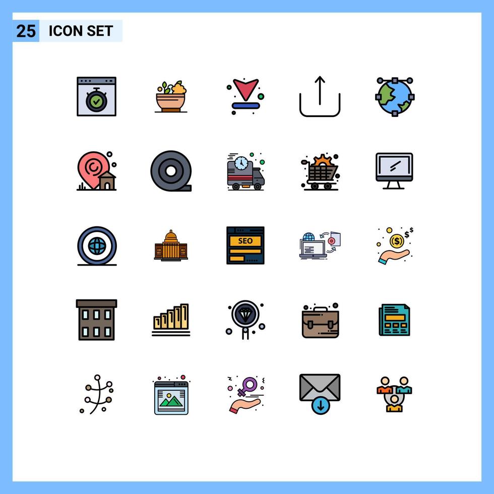 packa av 25 kreativ fylld linje platt färger av design ladda upp skål ui ladda ner redigerbar vektor design element