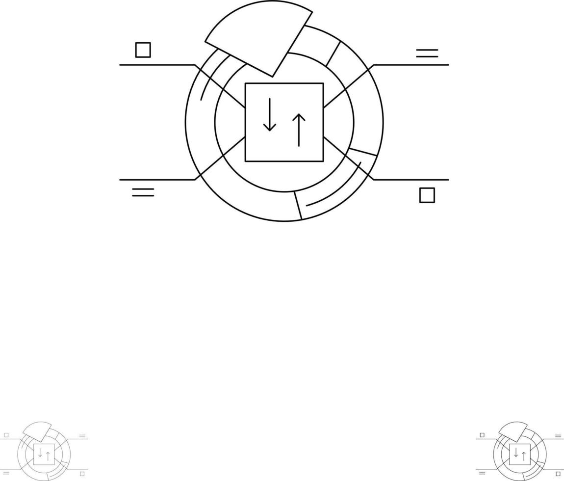 Kreisdiagramm Bericht Prozentsatz Fett und dünne schwarze Linie Symbolsatz vektor