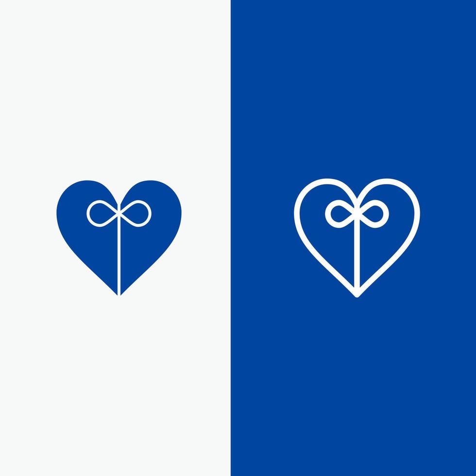 Herz-Geschenk-Band-Linie und Glyphe festes Symbol blaues Banner vektor