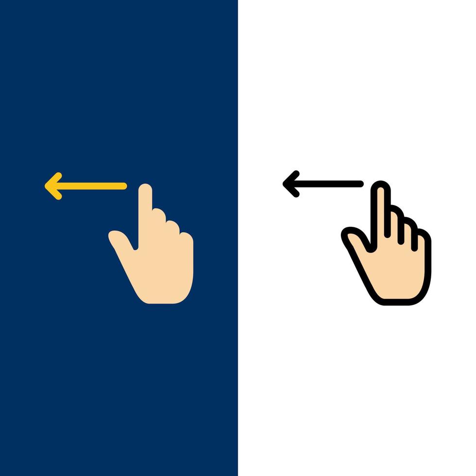 Fingergesten Hand links Symbole flach und Linie gefüllt Symbolsatz Vektor blauen Hintergrund