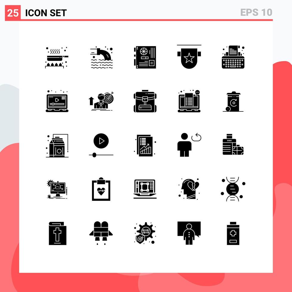 packa av 25 kreativ fast glyfer av stämpel insignier dator märken moderkort redigerbar vektor design element