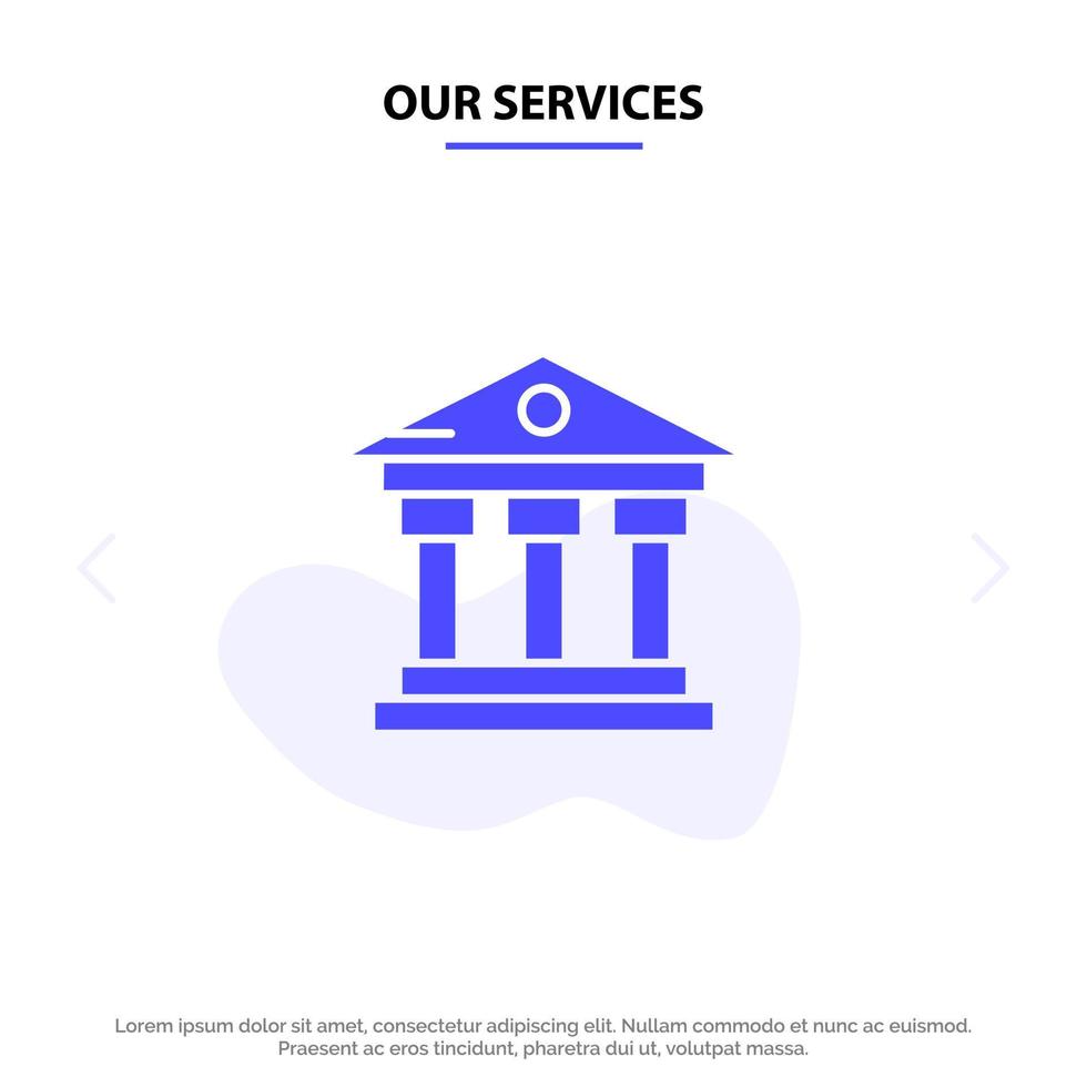 vår tjänster Bank byggnad pengar service fast glyf ikon webb kort mall vektor
