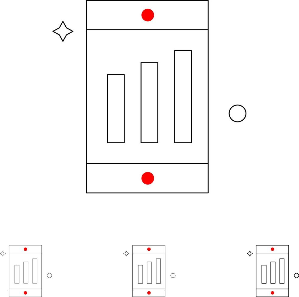 Symbolsatz für mobile Zellendiagramme mit fetten und dünnen schwarzen Linien vektor