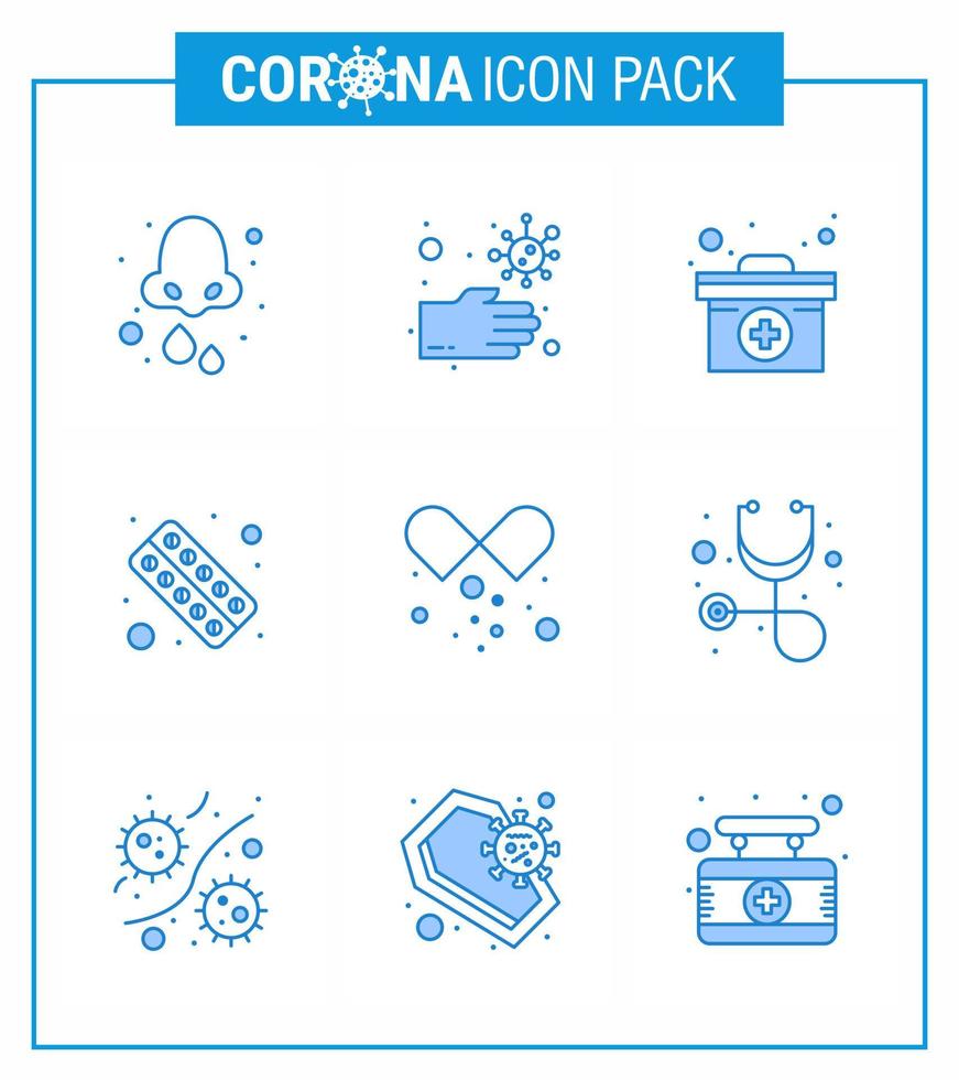 coronavirus försiktighetsåtgärd tips ikon för sjukvård riktlinjer presentation 9 blå ikon packa sådan som medicin form ohälsosam kondition medicin viral coronavirus 2019 nov sjukdom vektor design element