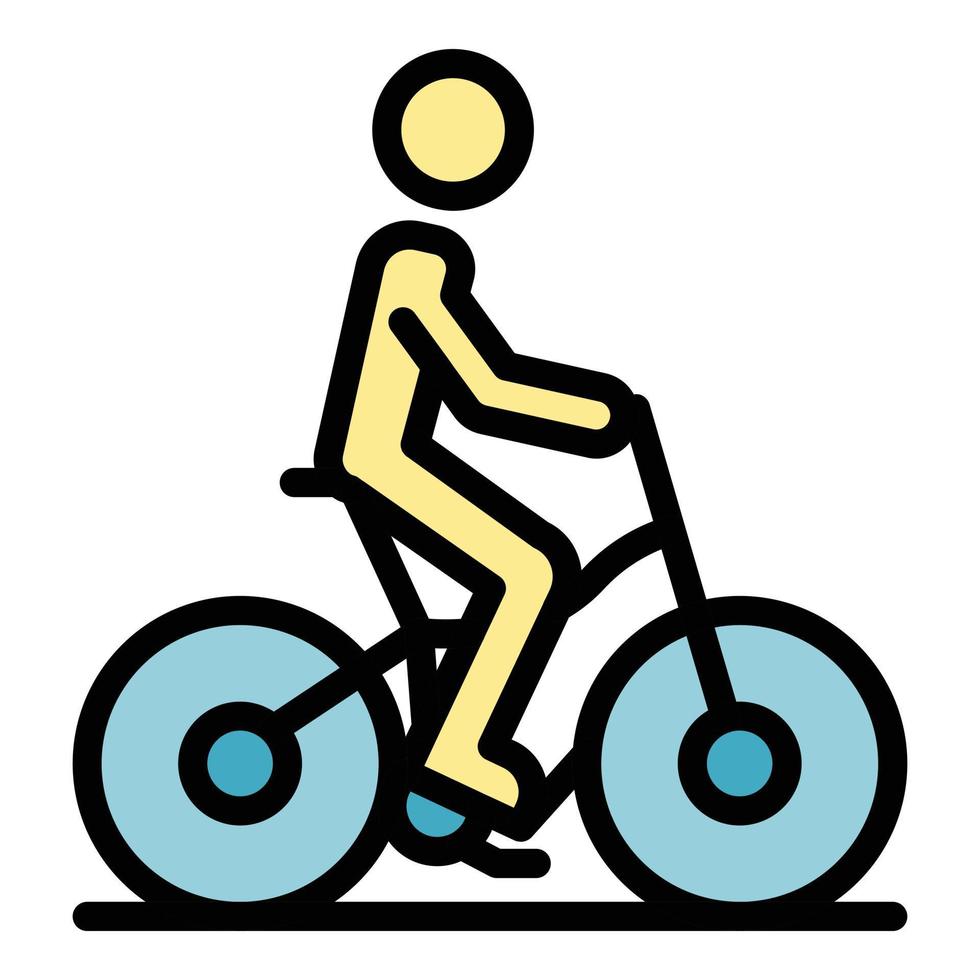 Mann Reiten Fahrrad Symbol Farbe Umriss Vektor