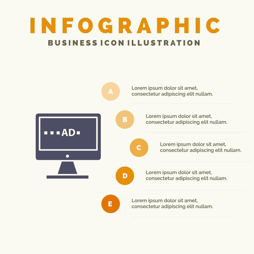 TV ad tv skärm lcd fast ikon infographics 5 steg presentation bakgrund vektor