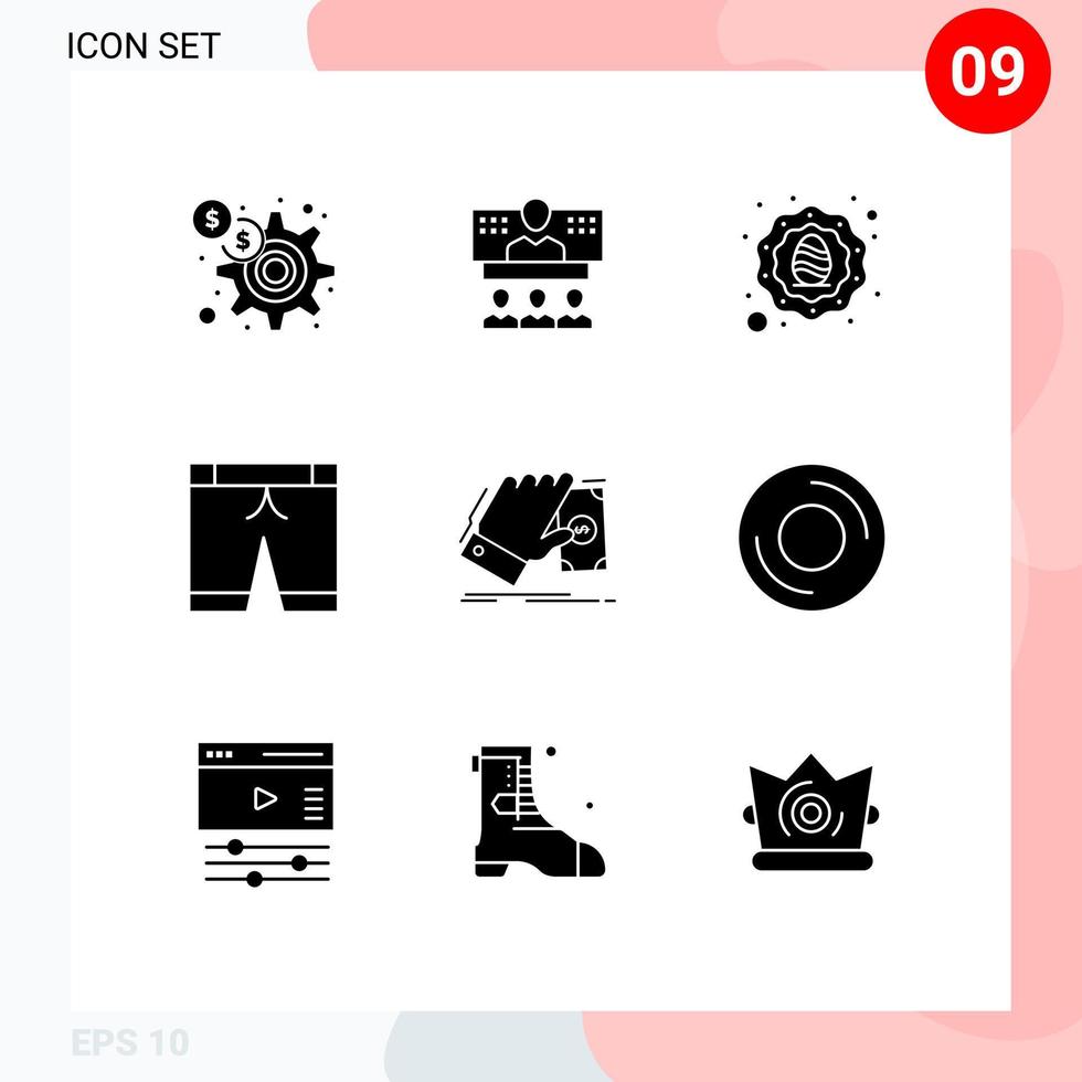 Stock Vector Icon Pack mit 9 Zeilenzeichen und Symbolen für Business-Sport-Internet-Hosen-Feier editierbare Vektor-Design-Elemente