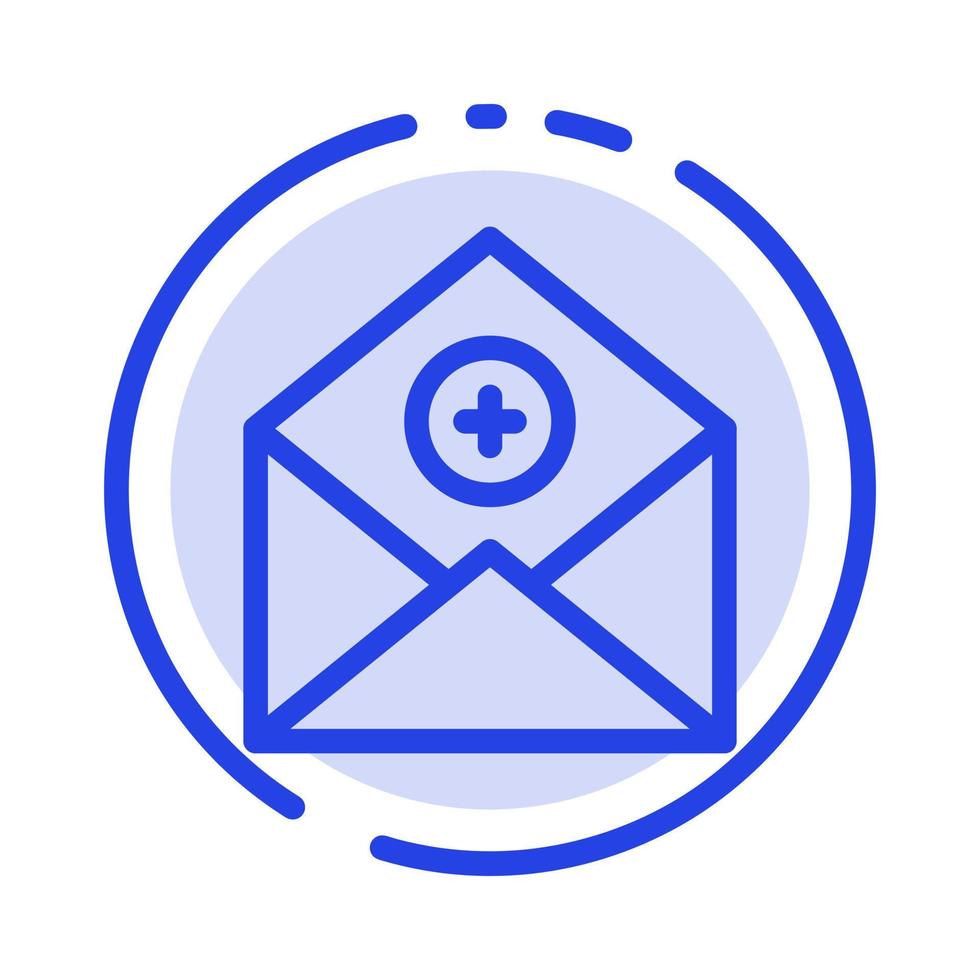Hinzufügen von Addmail-Kommunikation E-Mail-Mail-Symbol mit blauer gepunkteter Linie vektor