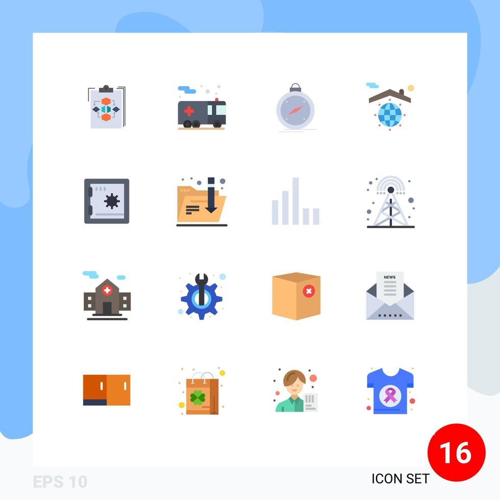 Packung mit 16 modernen flachen Farbzeichen und Symbolen für Web-Printmedien wie Globus-Standort Feuer GPS-Richtung editierbare Packung kreativer Vektordesign-Elemente vektor