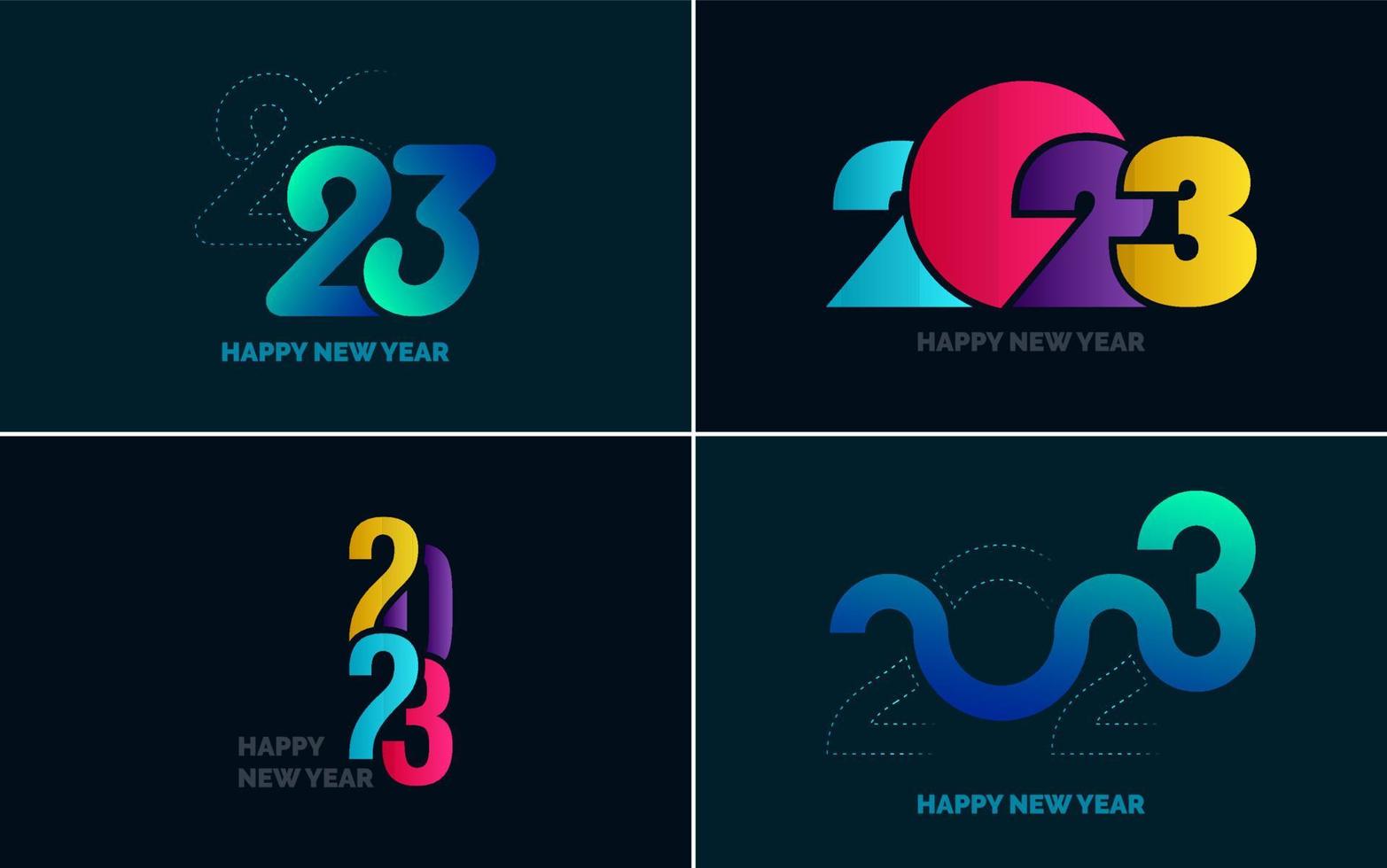 Satz von Logo-Design 2023 frohes neues Jahr. 2023 Zahlenentwurfsvorlage. weihnachtsdekor 2023 frohes neues jahr symbole. modernes weihnachtsdesign für banner. Soziales Netzwerk. Umschlag und Kalender vektor