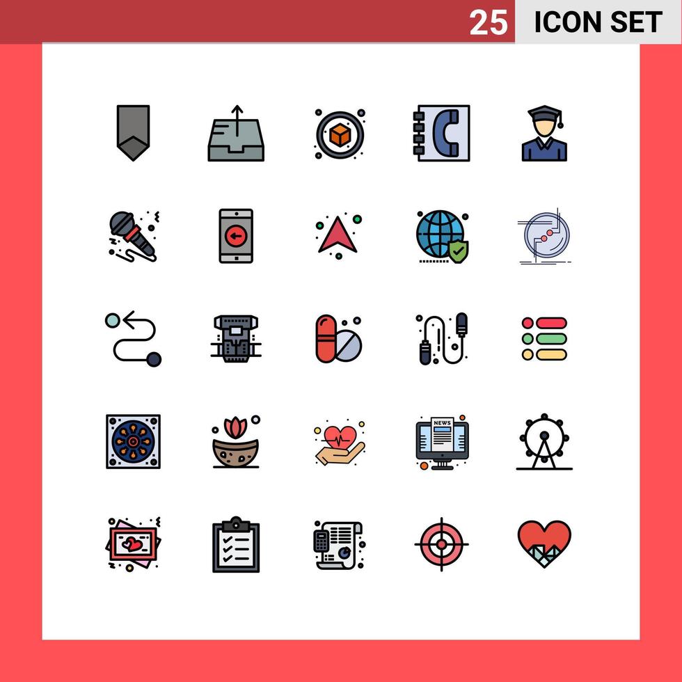 uppsättning av 25 modern ui ikoner symboler tecken för utbildning information låda kontakter kommunikation redigerbar vektor design element