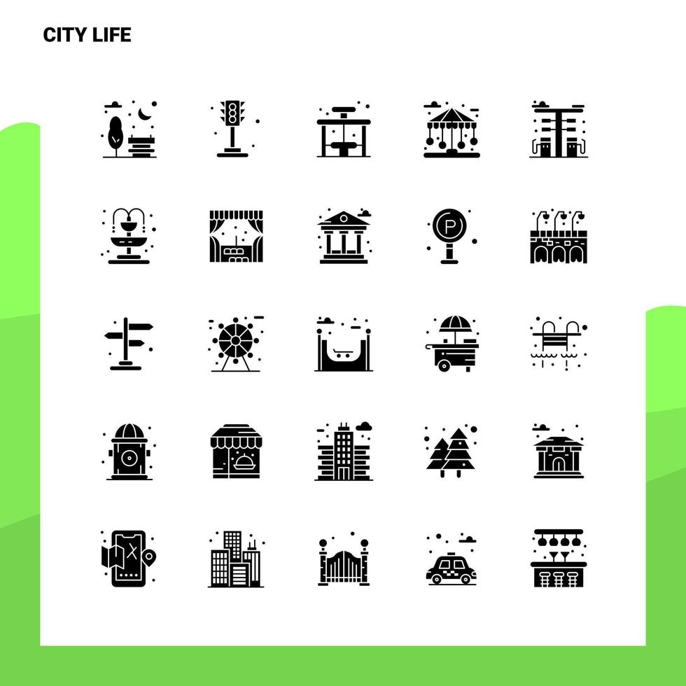 25 Stadtleben-Icon-Set solide Glyphen-Icon-Vektor-Illustrationsvorlage für Web- und mobile Ideen für Unternehmen vektor