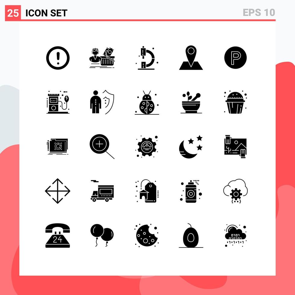 användare gränssnitt packa av 25 grundläggande fast glyfer av Karta Kontakt handla mikroskop utbildning redigerbar vektor design element