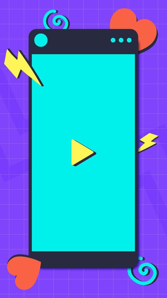 vertikal video spelare för social media Ansökan gränssnitt. kort video attrapp i retro design stil. vektor