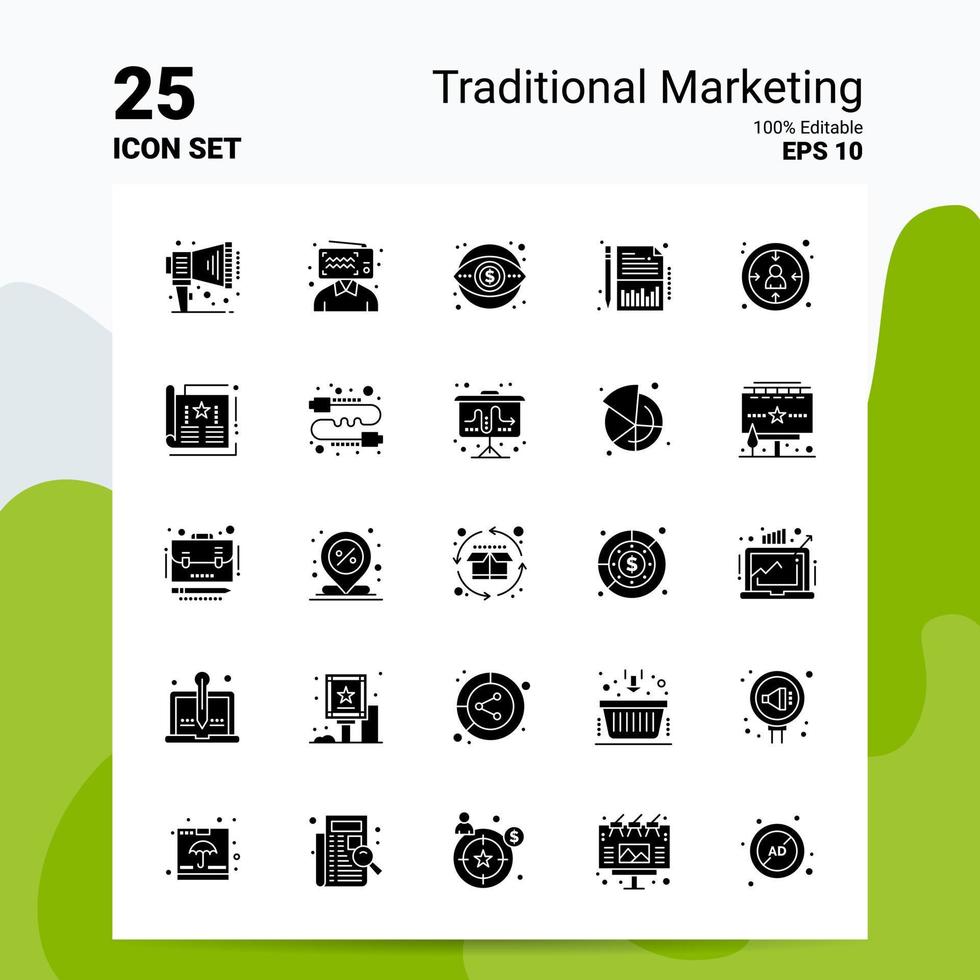 25 traditionelles Marketing-Icon-Set 100 bearbeitbare eps 10-Dateien Geschäftslogo-Konzeptideen solides Glyphen-Icon-Design vektor