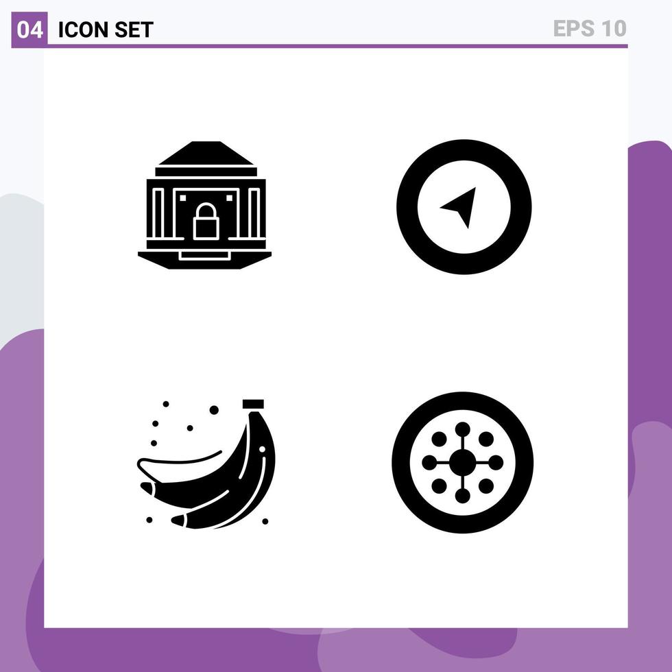 satz von 4 modernen ui-symbolen symbole zeichen für bank essen lock navigation obst editierbare vektordesignelemente vektor