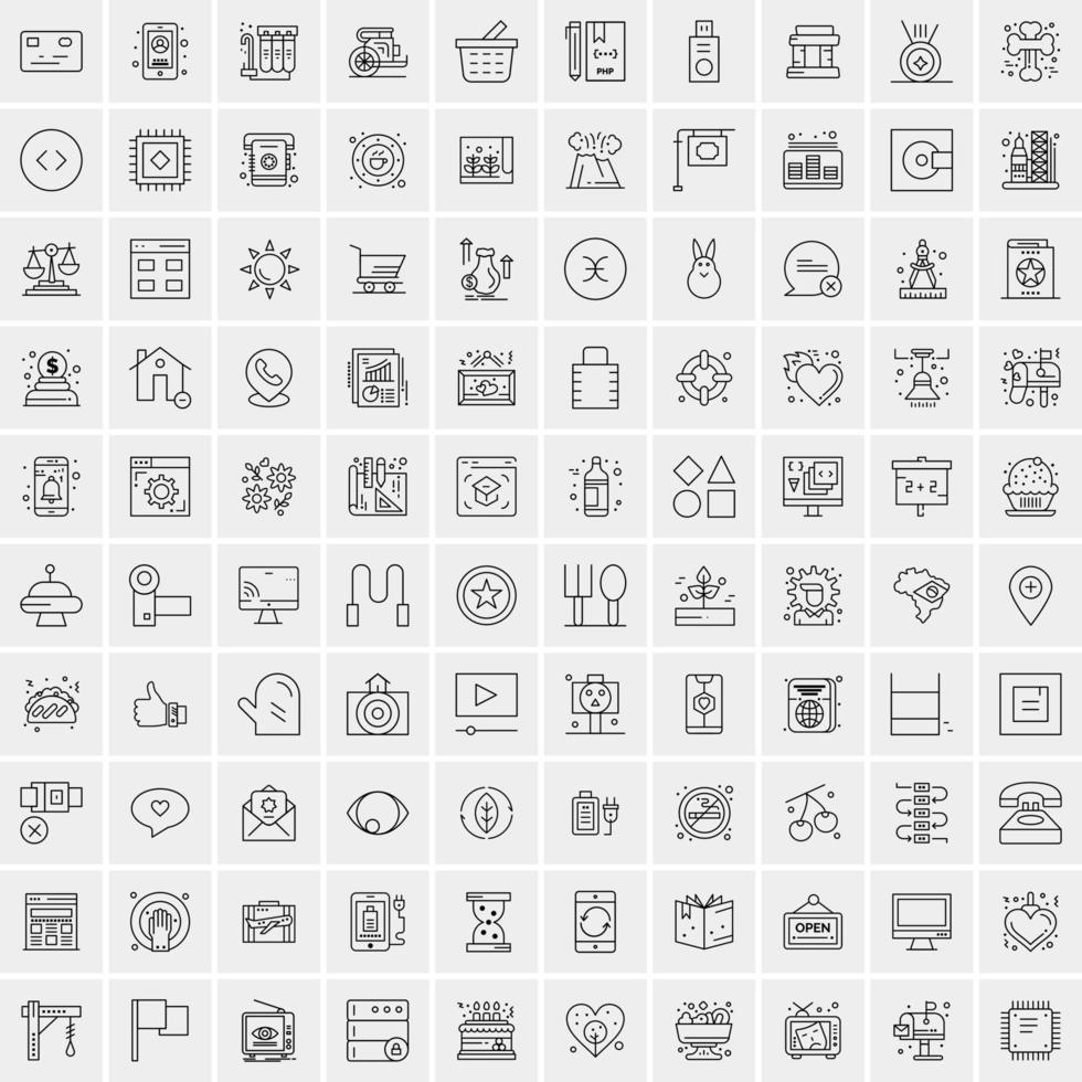100 universell svart linje ikoner på vit bakgrund vektor