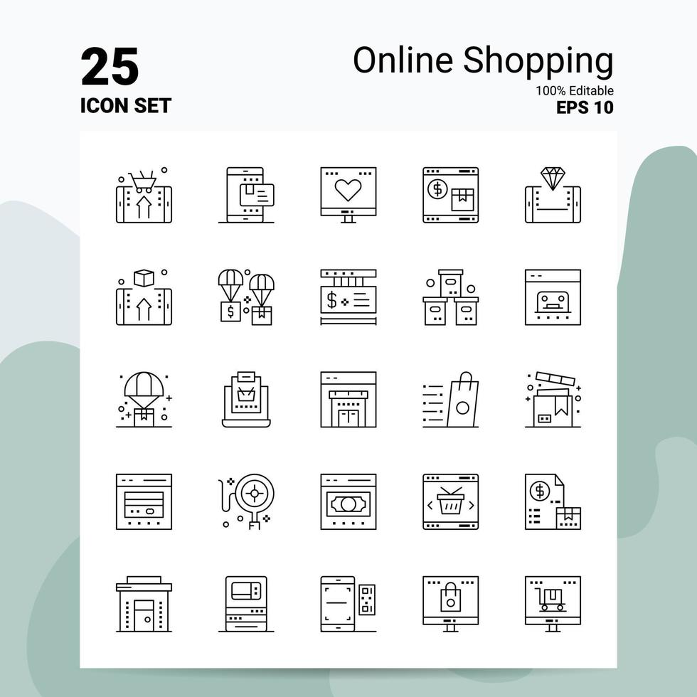 25 Online-Shopping-Icon-Set 100 bearbeitbare Eps 10 Dateien Business-Logo-Konzept-Ideen-Line-Icon-Design vektor