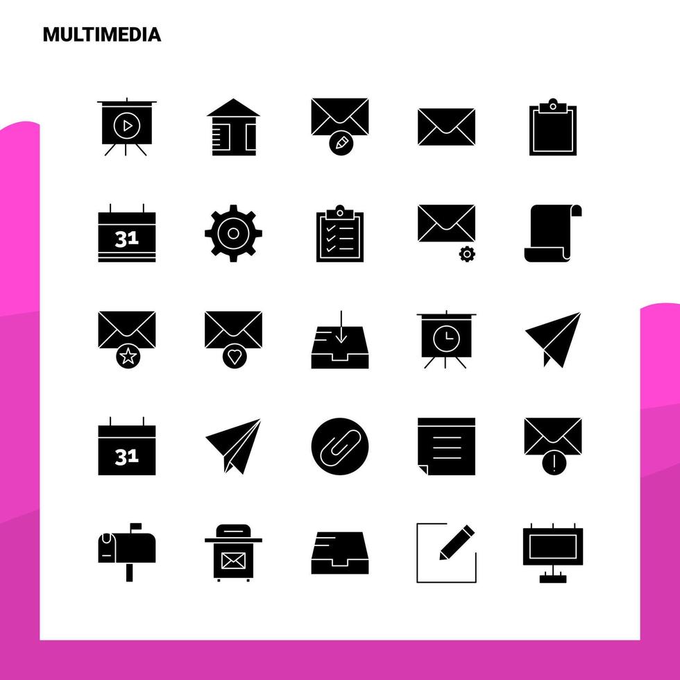 25 Multimedia-Icon-Set solide Glyphen-Icon-Vektor-Illustrationsvorlage für Web- und mobile Ideen für Unternehmen vektor