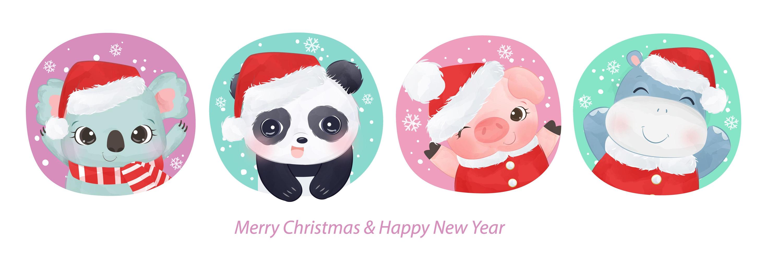 Weihnachtsgrußkarte mit entzückenden Tieren vektor
