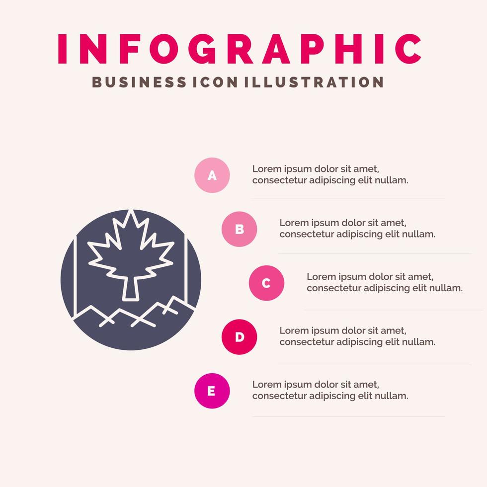 Kanada Blatt Flagge solide Symbol Infografiken 5 Schritte Präsentationshintergrund vektor