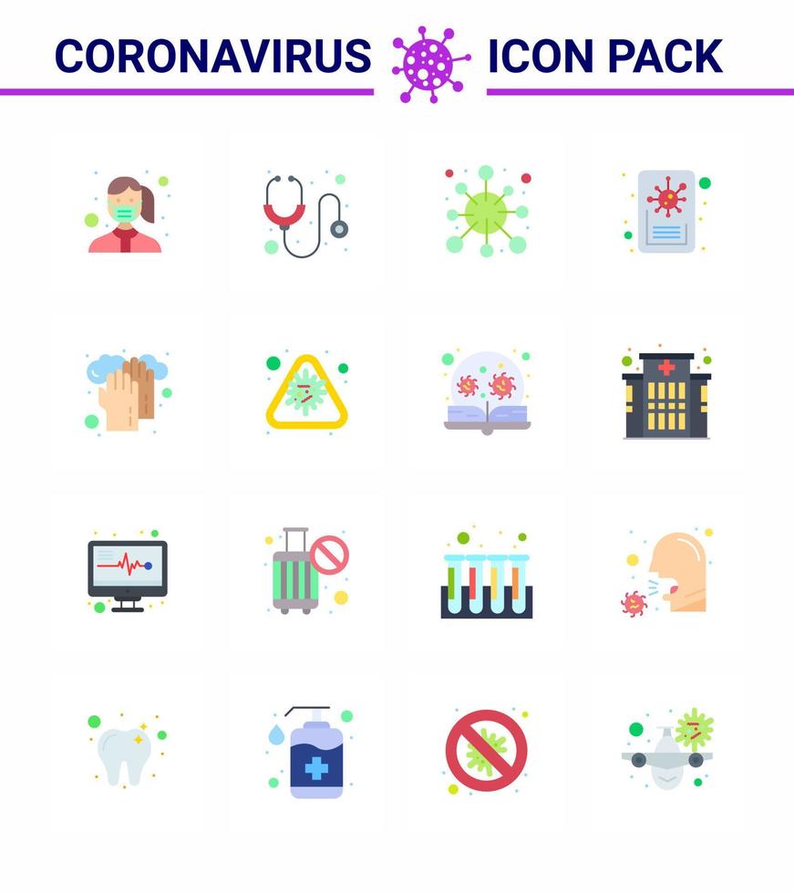 Coronavirus-Bewusstseinssymbol 16 flache Farbsymbole Symbol enthalten Gesundheitsbericht Stethoskop Nachrichten Corona Virus Coronavirus 2019nov Krankheitsvektor Designelemente vektor