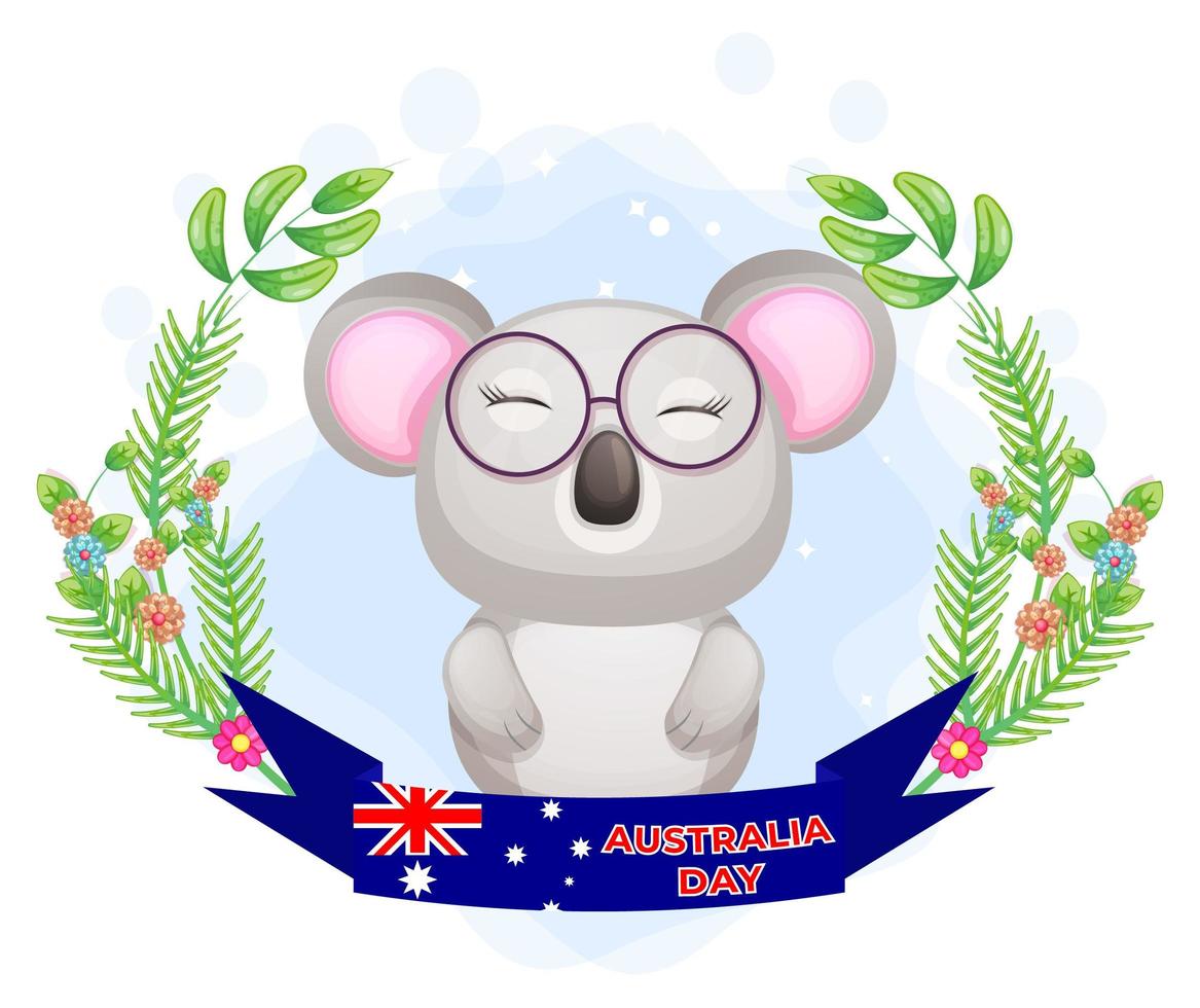 süßer Koala mit Blumenkranz und Australien-Tagesbanner vektor