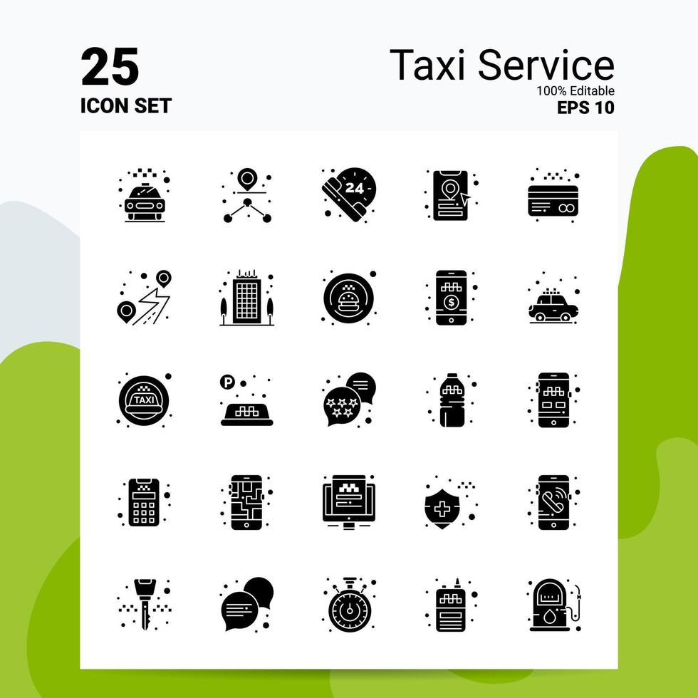 25 taxi service ikon uppsättning 100 redigerbar eps 10 filer företag logotyp begrepp idéer fast glyf ikon design vektor