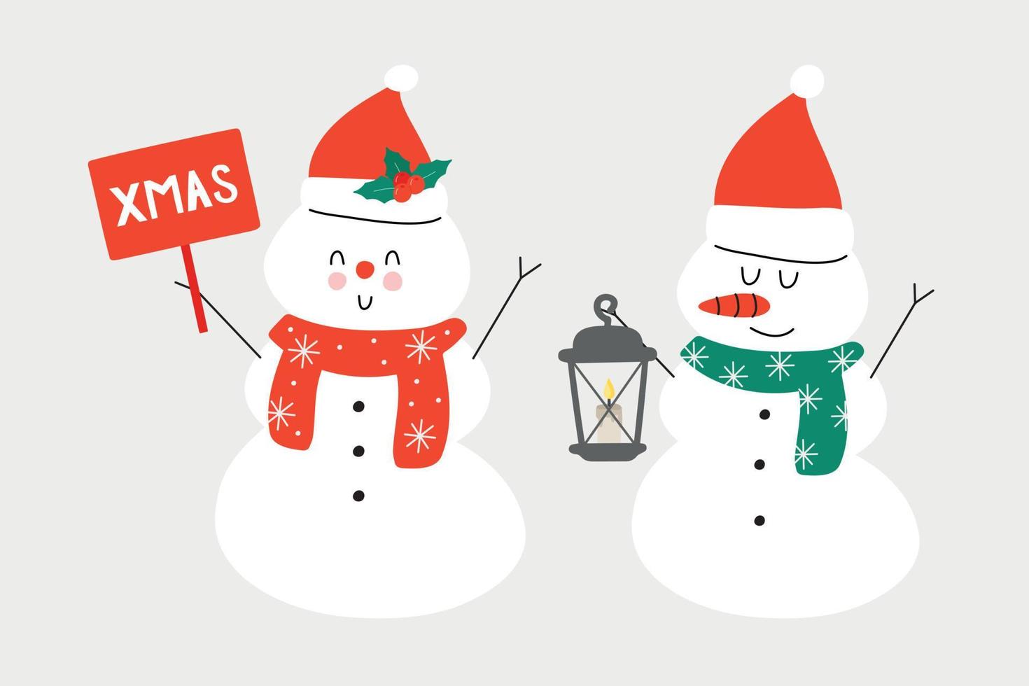 vektor hand dragen vinter- illustration av en snögubbe med en morot och en santa hatt. design hälsning kort, affischer, gåva omslag.