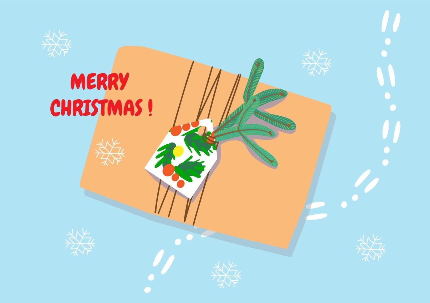 glad jul vykort. en insvept gåva . vektor platt illustration.