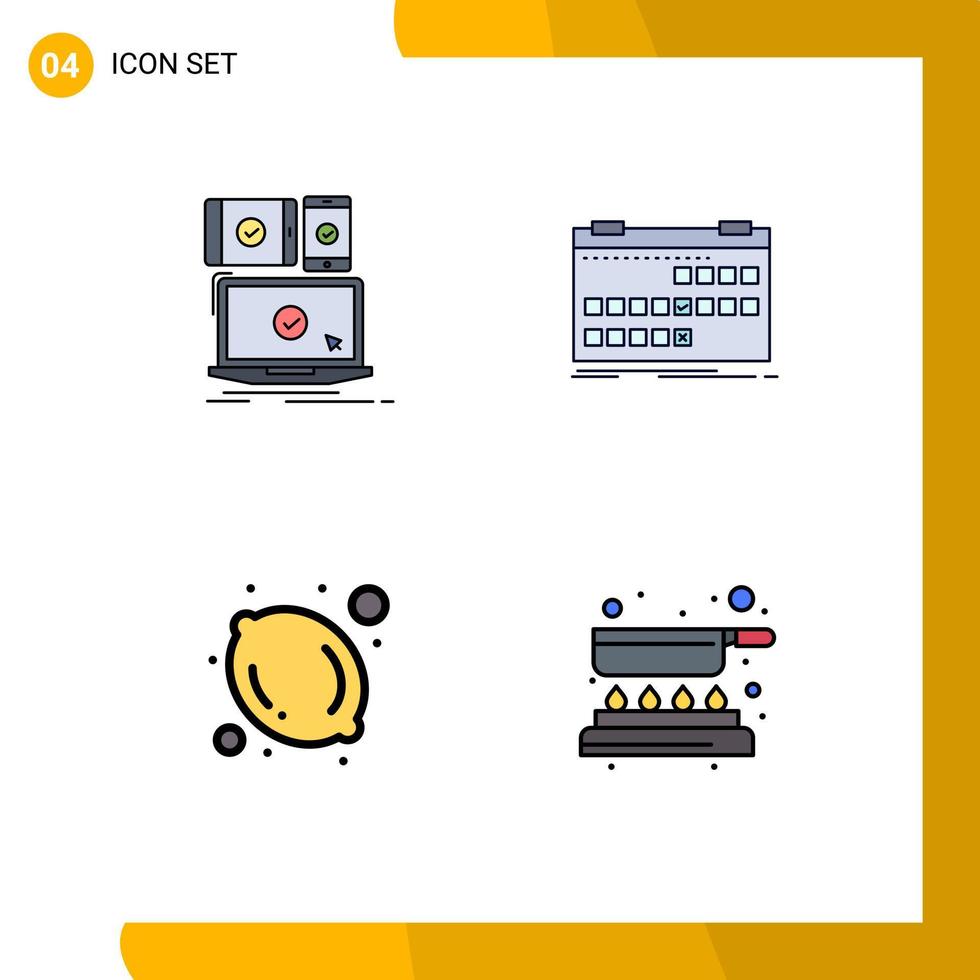 benutzeroberflächenpaket mit 4 grundlegenden gefüllten flachen farben von computerzeitplänen, die auf das datum reagieren, essen editierbare vektordesignelemente vektor