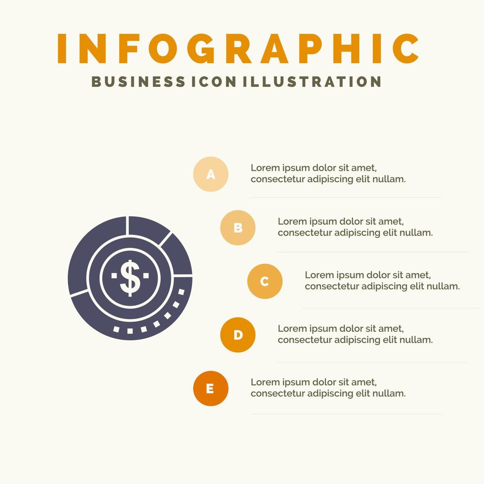 diagram analys budget Diagram finansiera finansiell Rapportera statistik fast ikon infographics 5 steg presentation bakgrund vektor