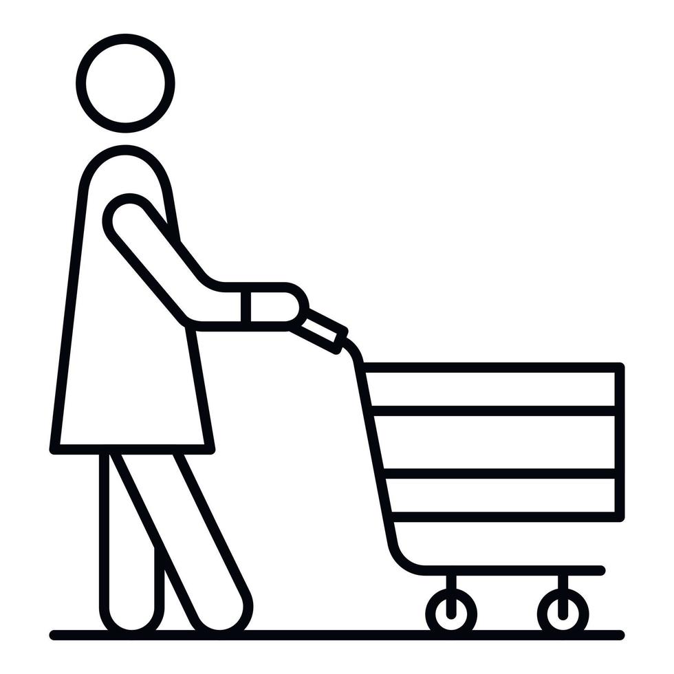 Senior Woman Shop Cart-Symbol, Outline-Stil vektor
