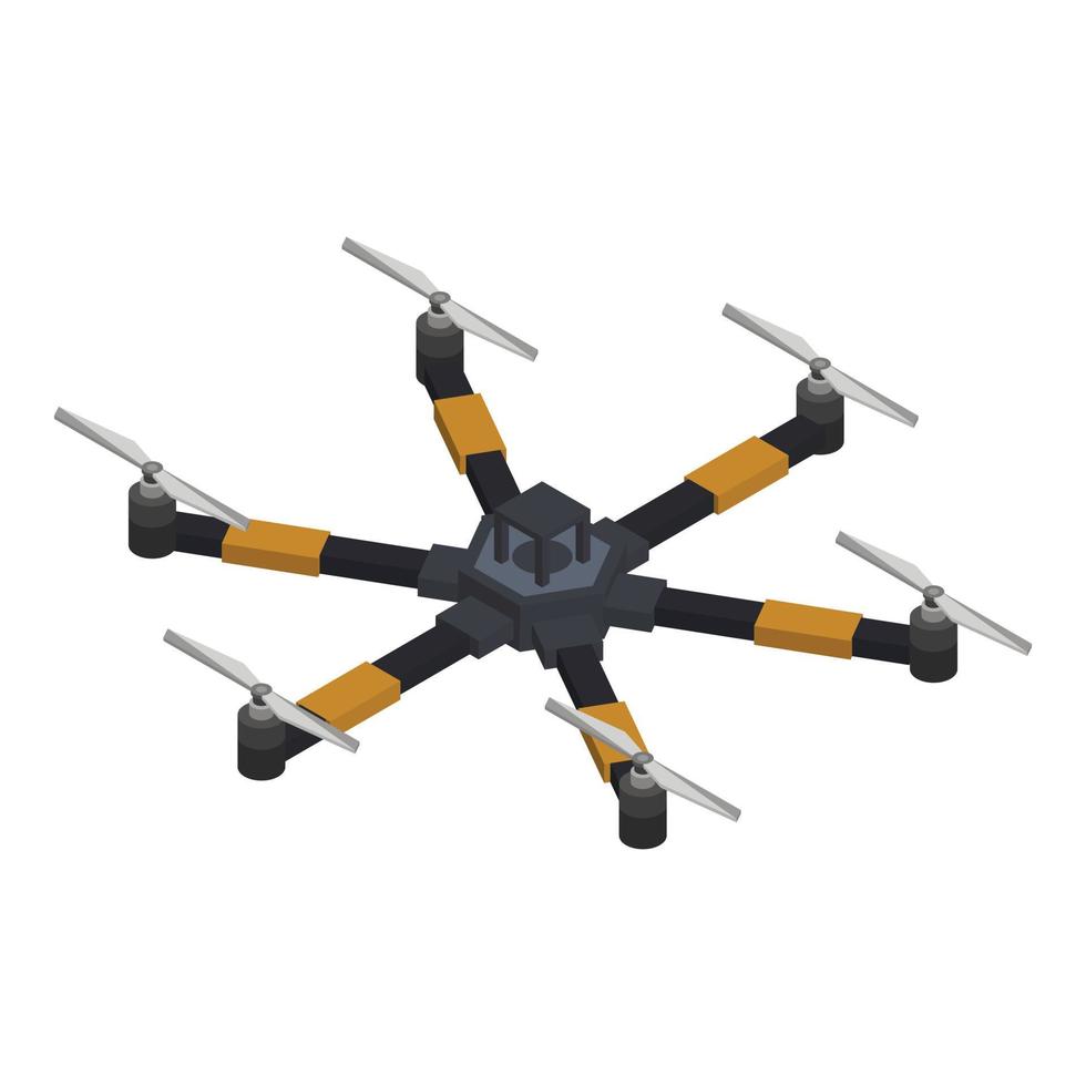 Drohnensymbol mit sechs Rotoren, isometrischer Stil vektor