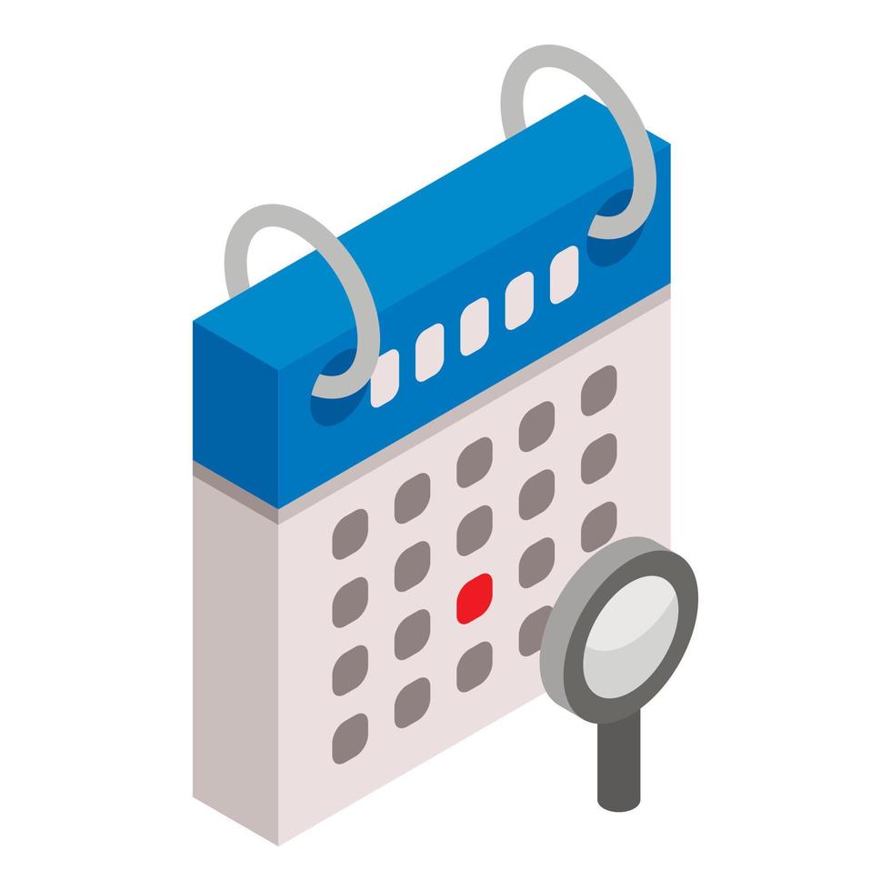 Sök kalender datum ikon, isometrisk stil vektor